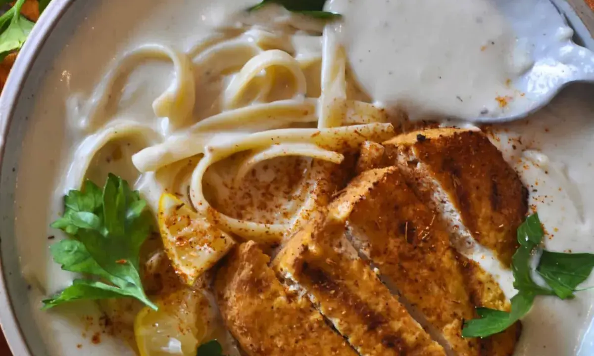 A Culinary Embrace of Autumn: Vegan "Chicken" Fettuccine Alfredo Soup Ushers in the Season of Comfort